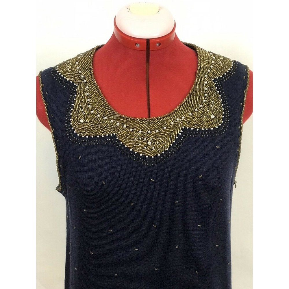NWOT Lilly Pulitzer Metal Bead Rhinestone Sleeveless Blue Sweater Vest Top LARGE
